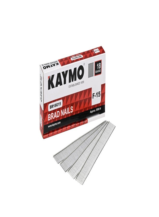 Kaymo F-Series 18G Brad Nails 15 mm - 5000 Nails | Heavy-Duty Steel Fasteners for Woodwork, Modular Kitchens, MDF, Canvas Art, Construction | High Precision | Compatible with Kaymo Brad Nailers - Image 1